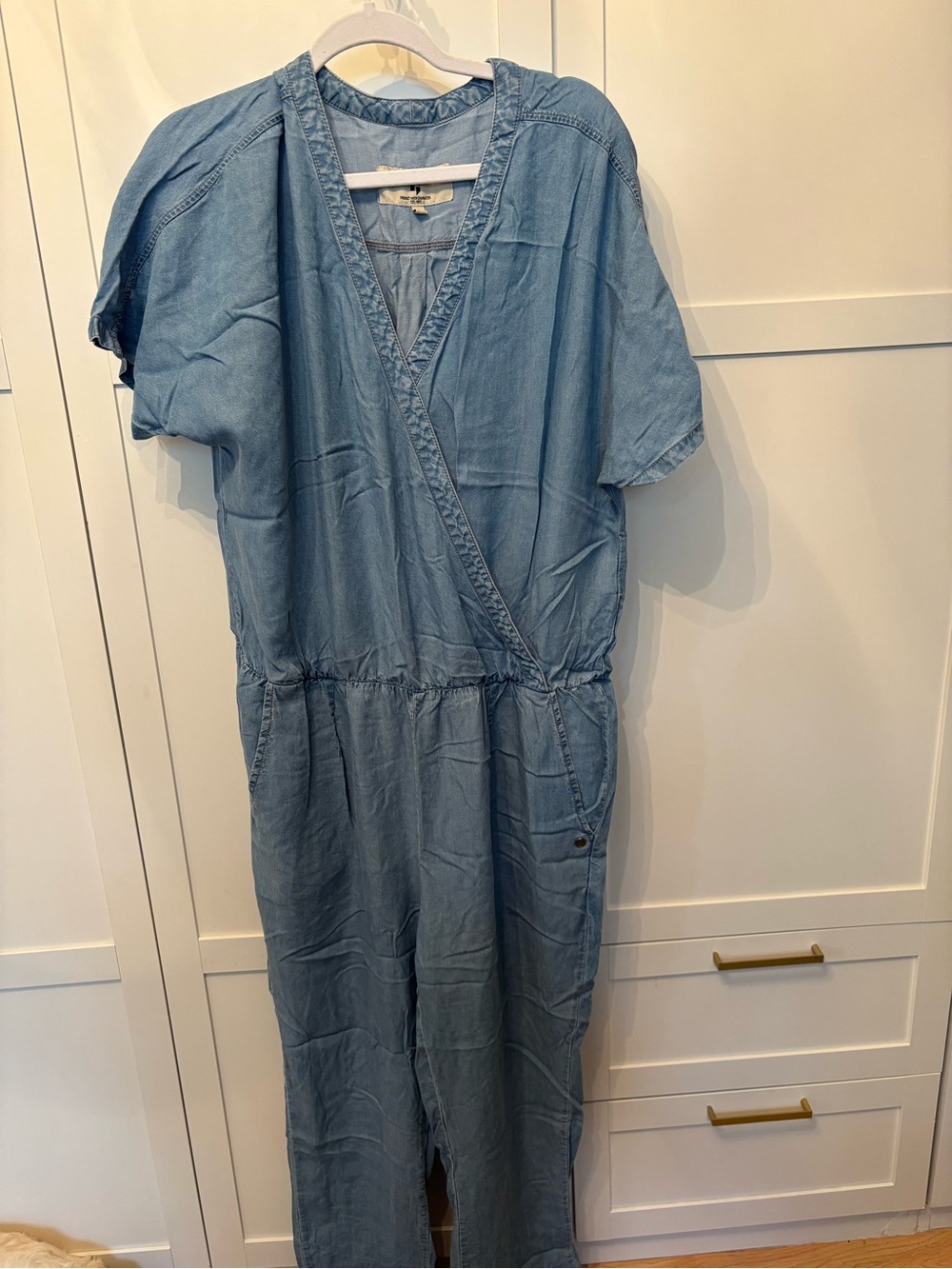 Light Blue Chambray Wrap-Front Women's jumpsuit
